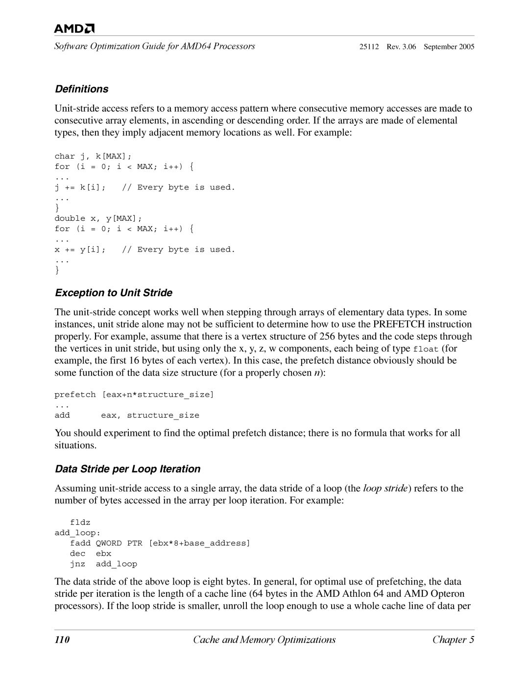 AMD 250 manual Definitions, Cache and Memory Optimizations 