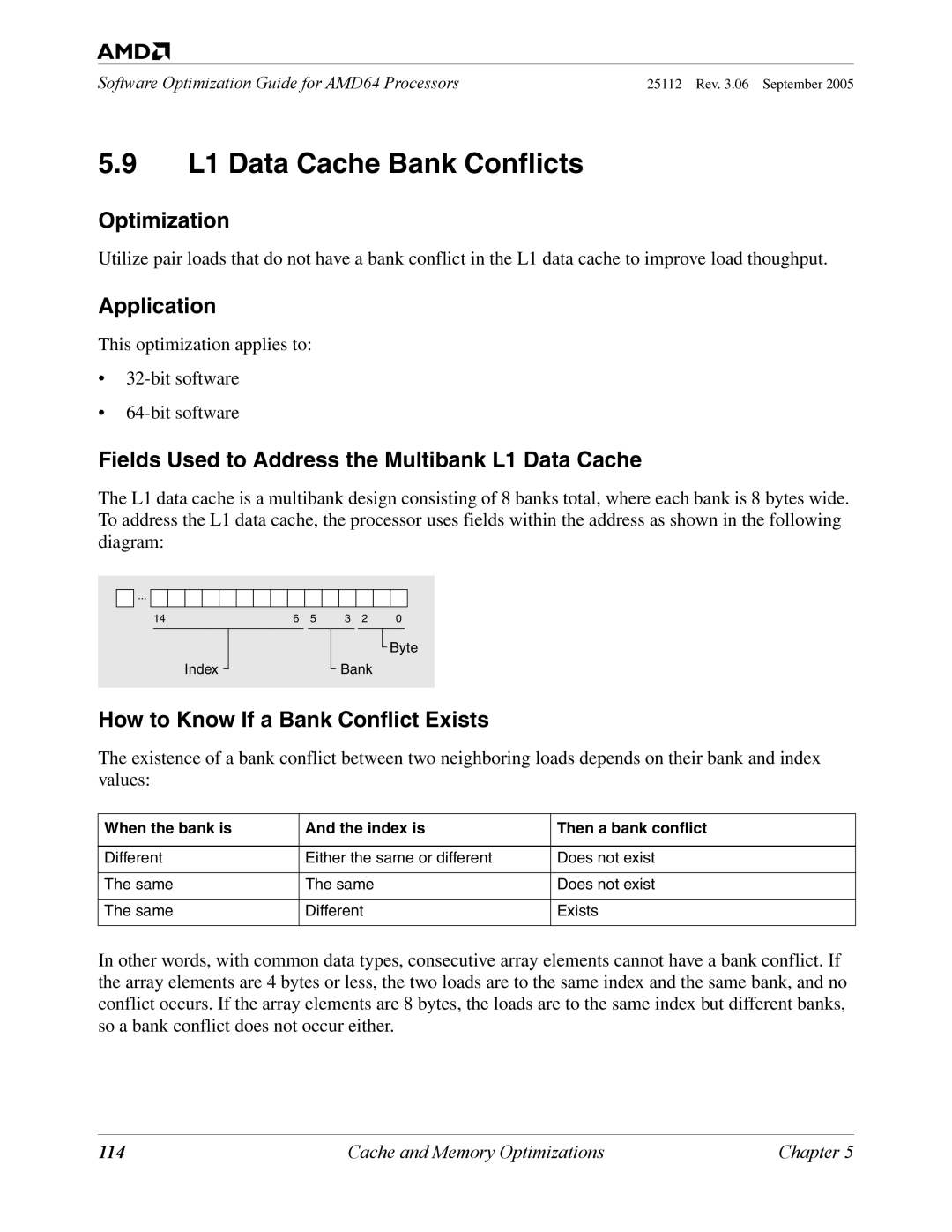 AMD 250 manual L1 Data Cache Bank Conflicts, Fields Used to Address the Multibank L1 Data Cache 