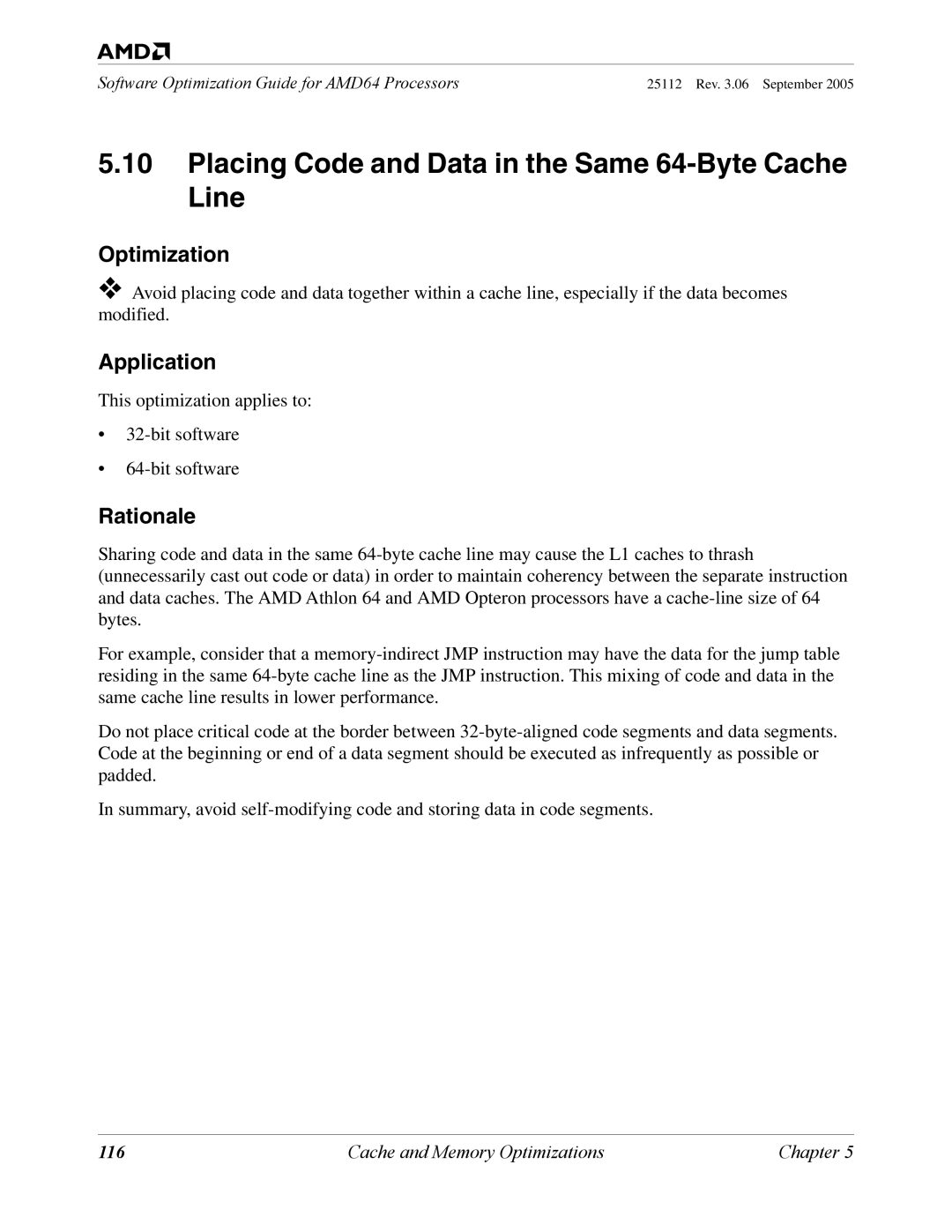 AMD 250 manual Placing Code and Data in the Same 64-Byte Cache Line 