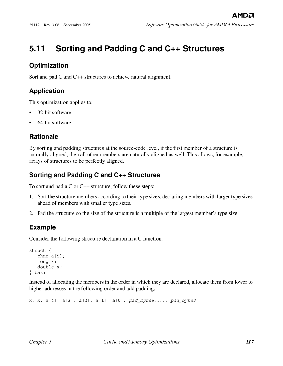 AMD 250 manual Sorting and Padding C and C++ Structures, 117 