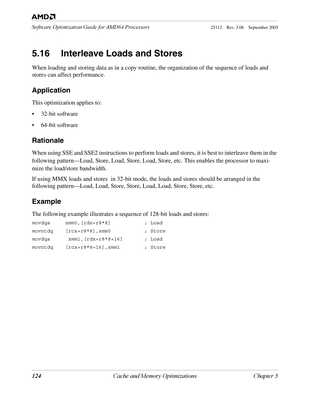 AMD 250 manual Interleave Loads and Stores, 124 