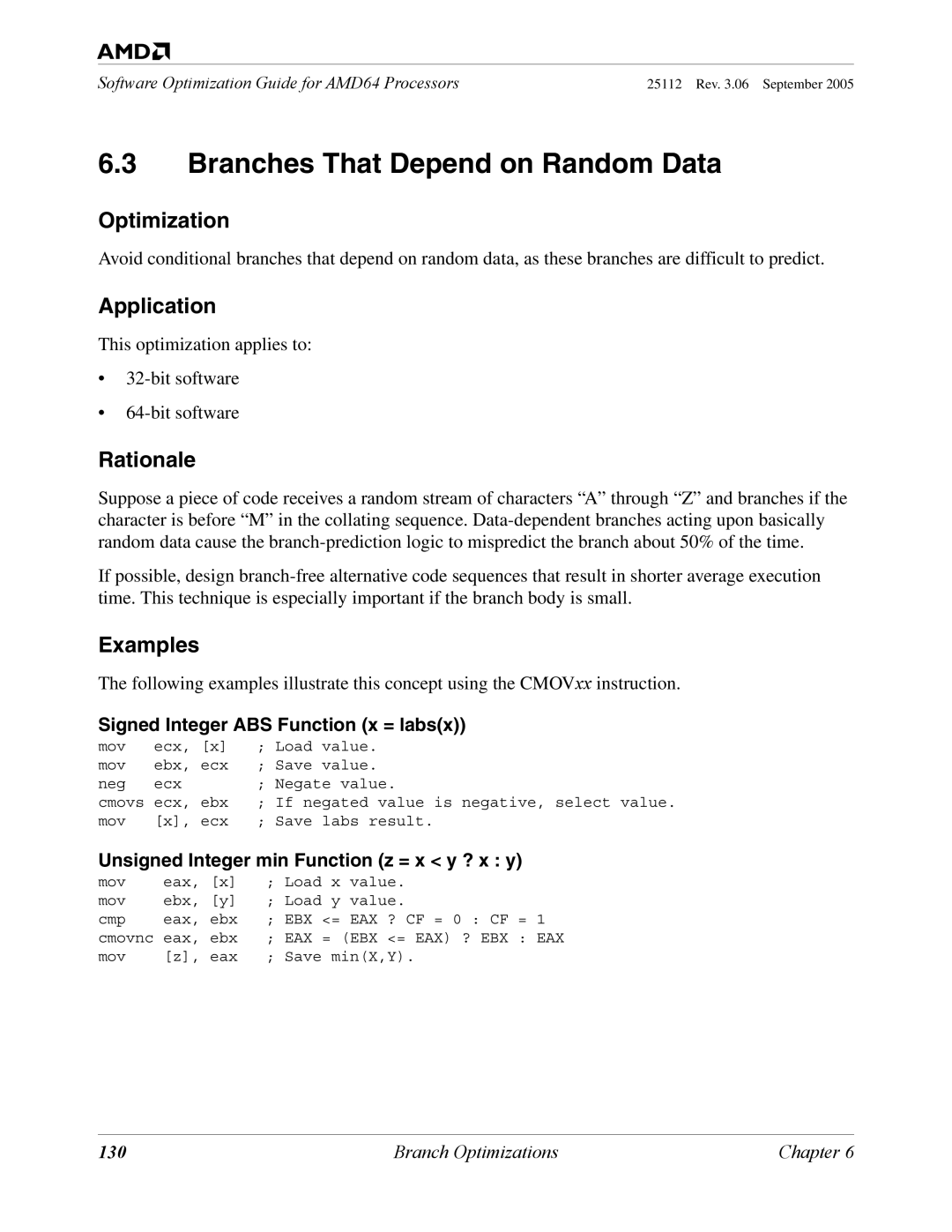 AMD 250 manual Branches That Depend on Random Data, Signed Integer ABS Function x = labsx, 130 