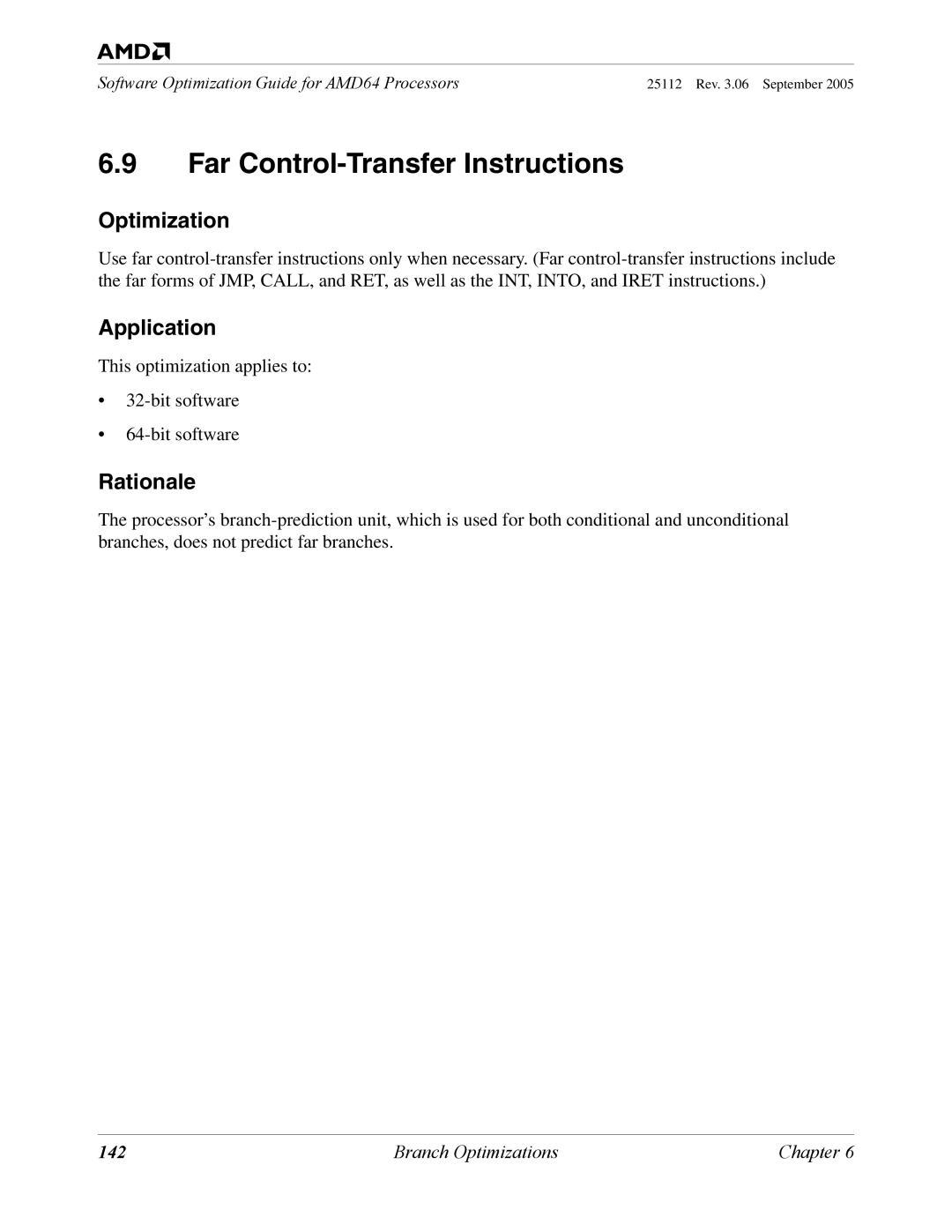 AMD 250 manual Far Control-Transfer Instructions, 142 