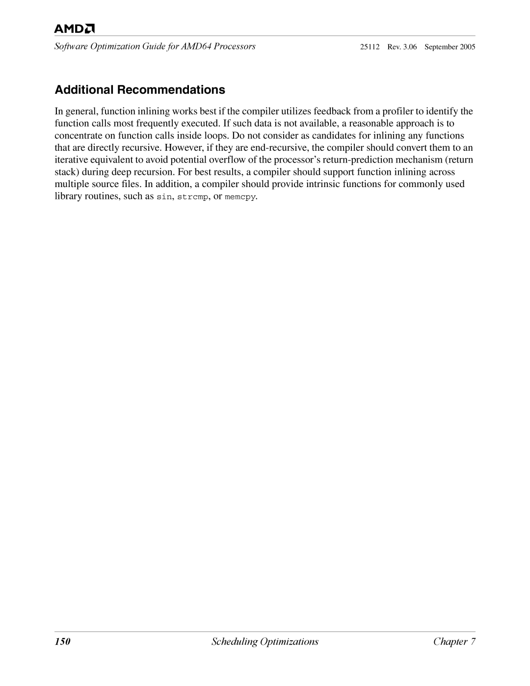 AMD 250 manual Additional Recommendations, 150 