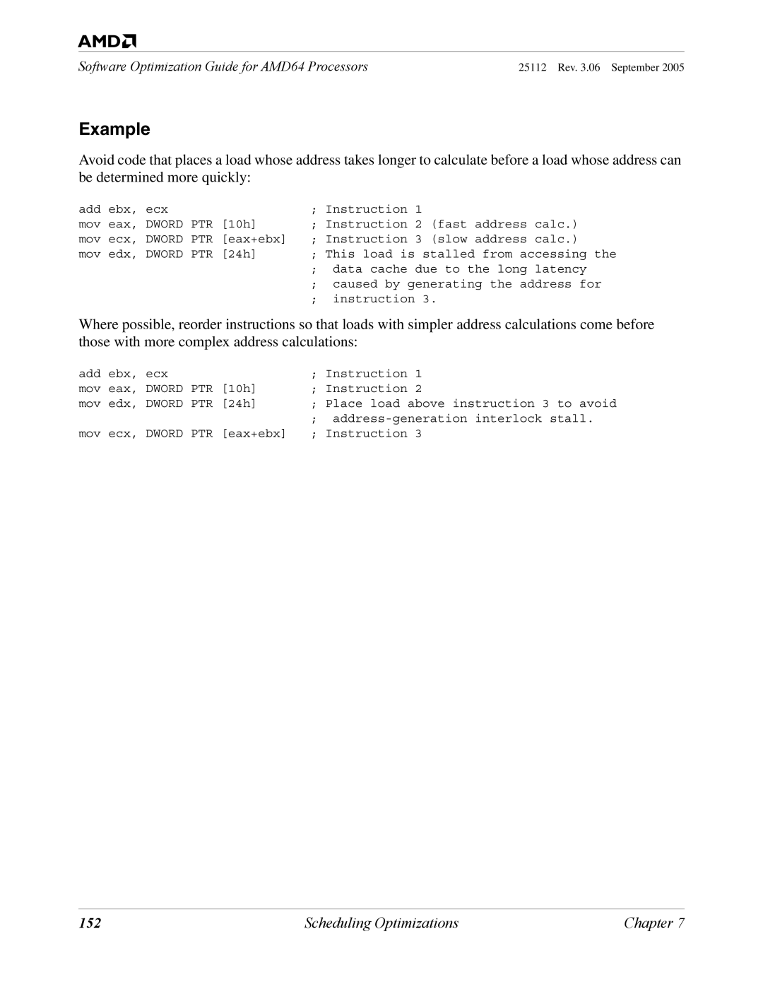 AMD 250 manual Example, 152 