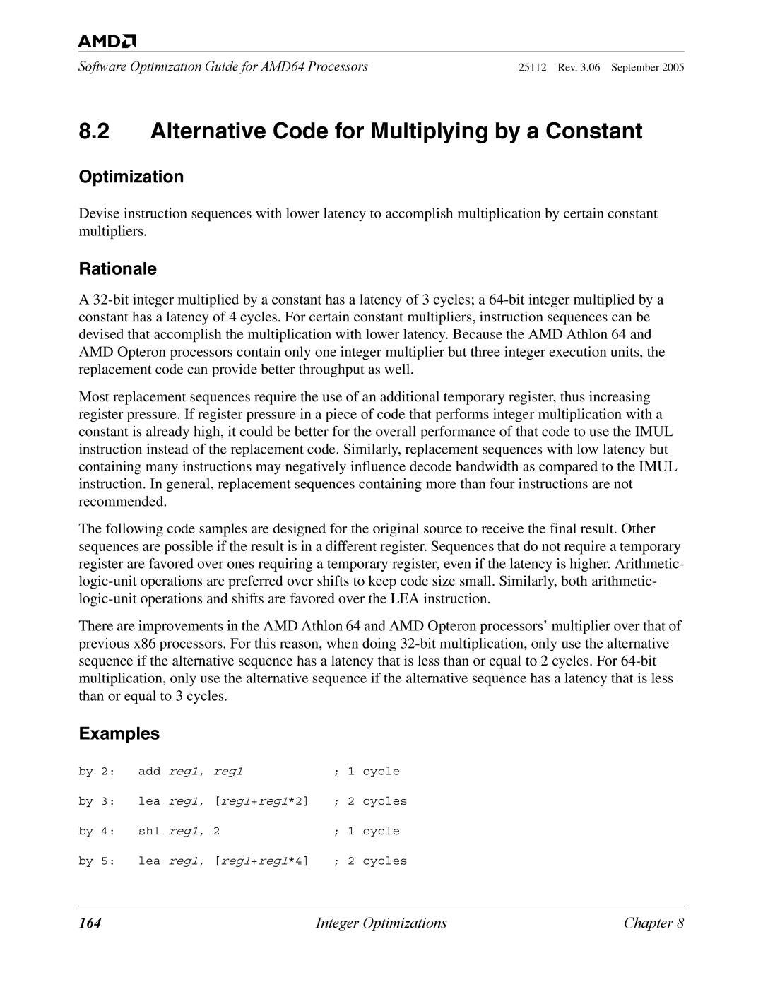 AMD 250 manual Alternative Code for Multiplying by a Constant, 164 