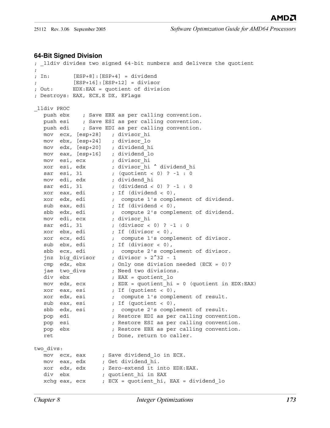 AMD 250 manual Bit Signed Division, 173 