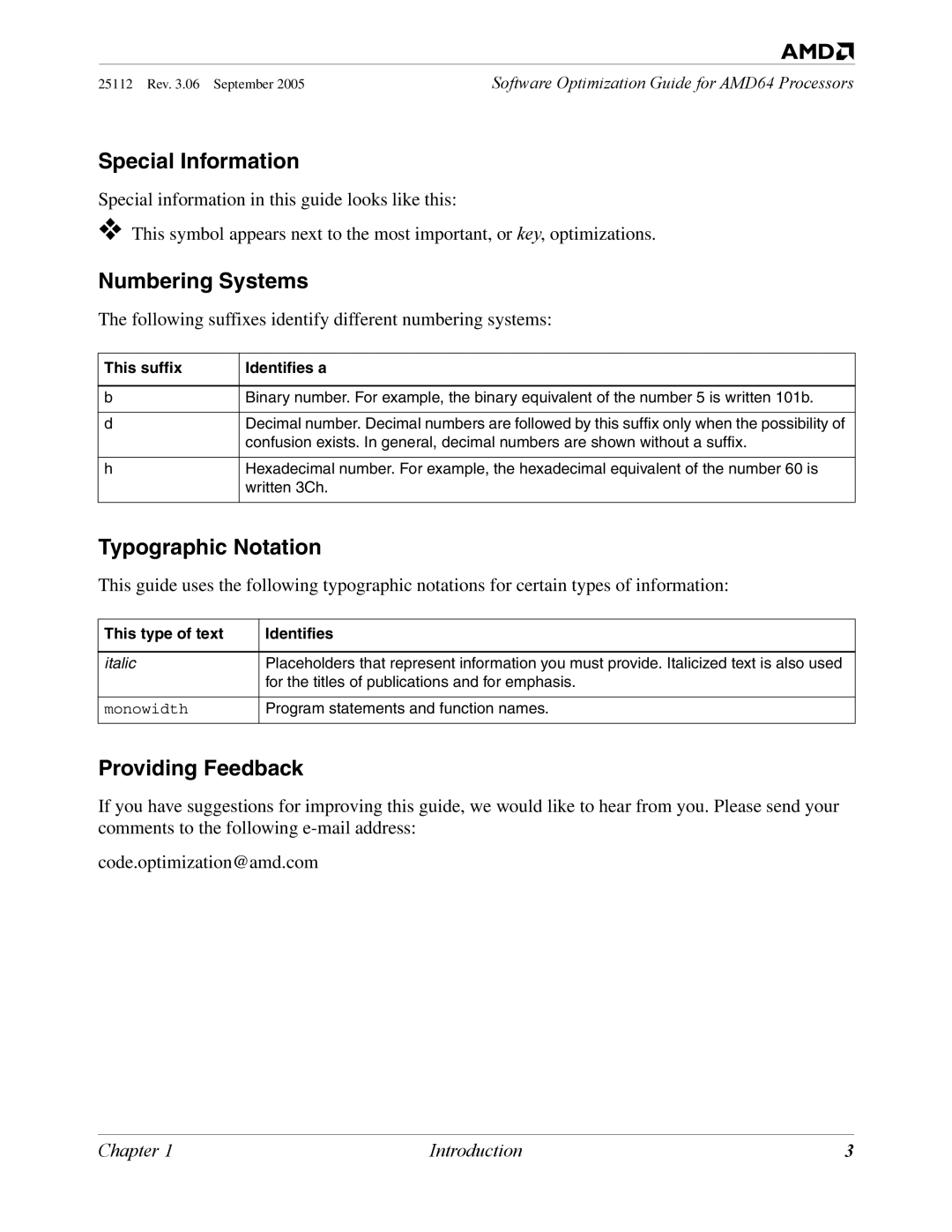 AMD 250 manual Special Information, Numbering Systems, Typographic Notation, Providing Feedback 