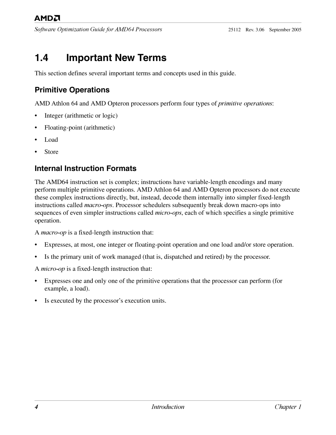 AMD 250 manual Important New Terms, Primitive Operations, Internal Instruction Formats 