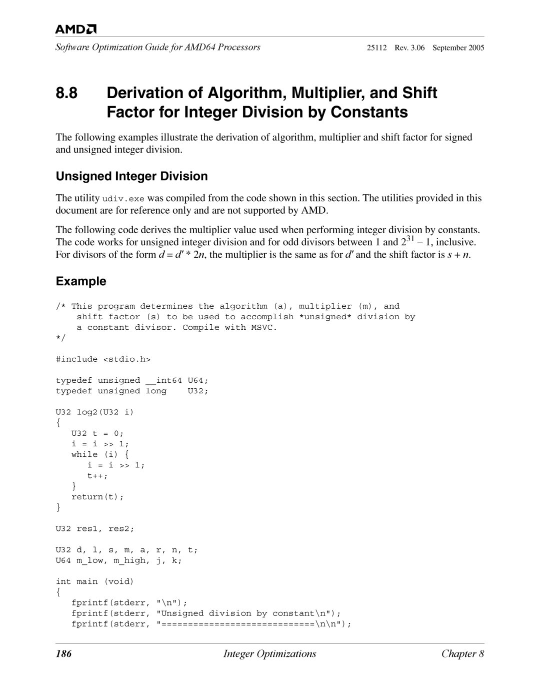 AMD 250 manual Unsigned Integer Division, 186 