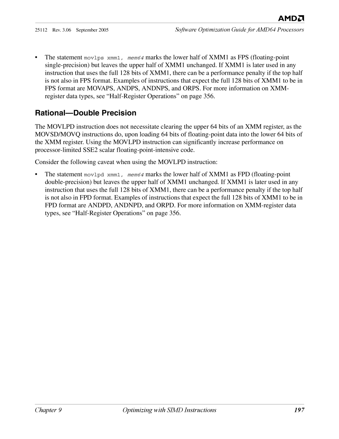 AMD 250 manual Rational-Double Precision, 197 