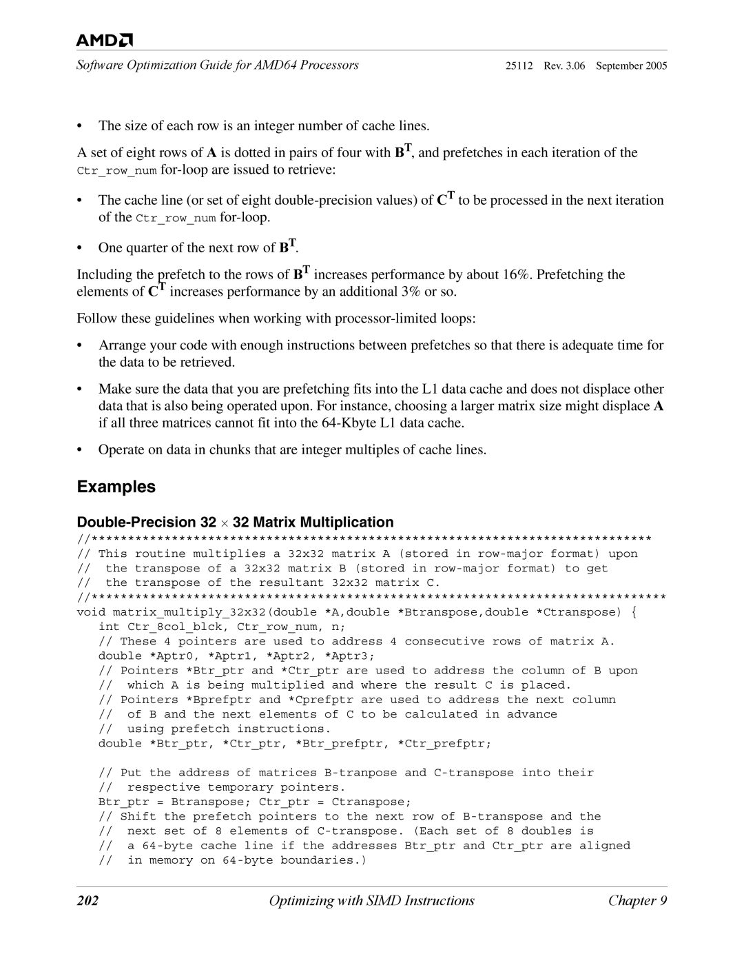 AMD 250 manual Double-Precision 32 ⋅ 32 Matrix Multiplication, 202 