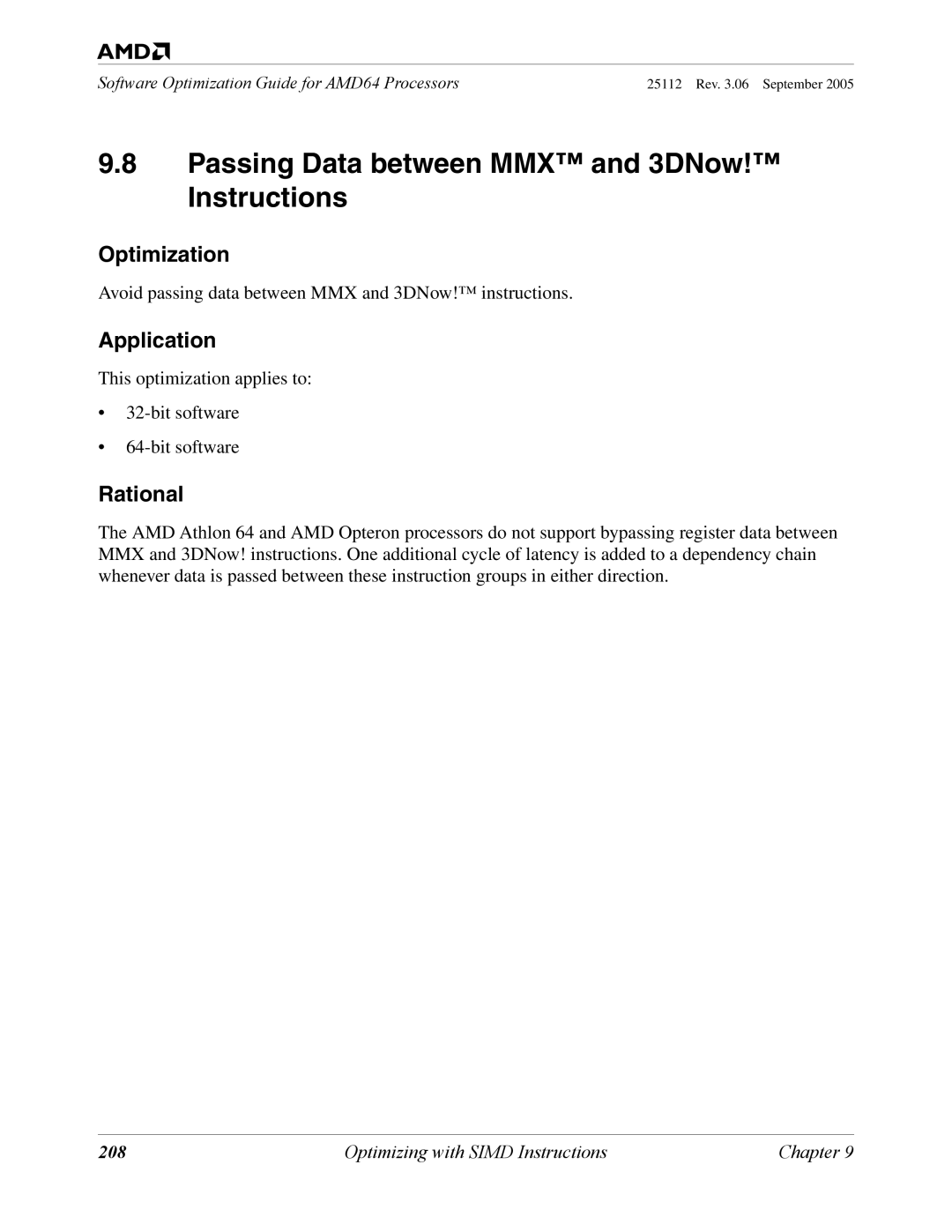 AMD 250 manual Passing Data between MMX and 3DNow! Instructions, 208 