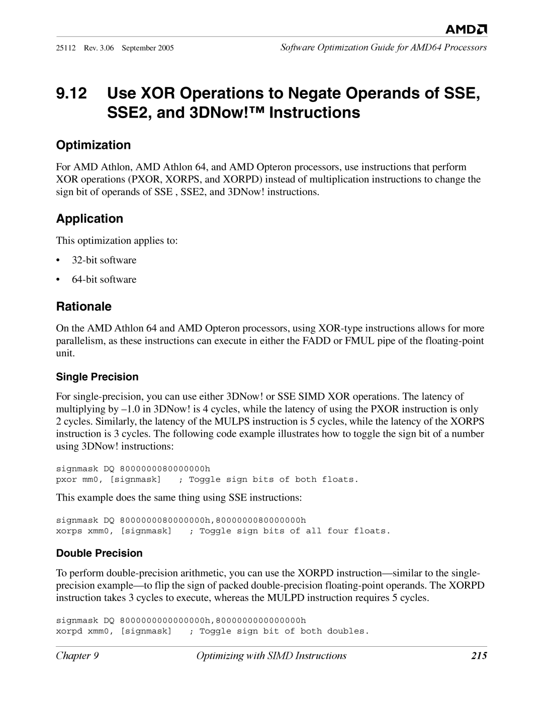 AMD 250 manual Single Precision, Double Precision, 215 