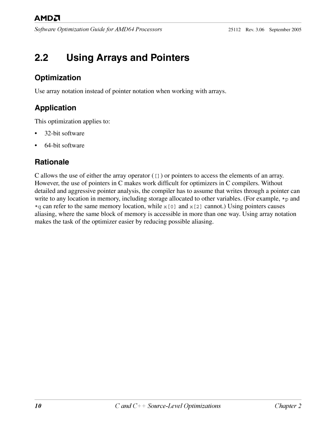 AMD 250 manual Using Arrays and Pointers 