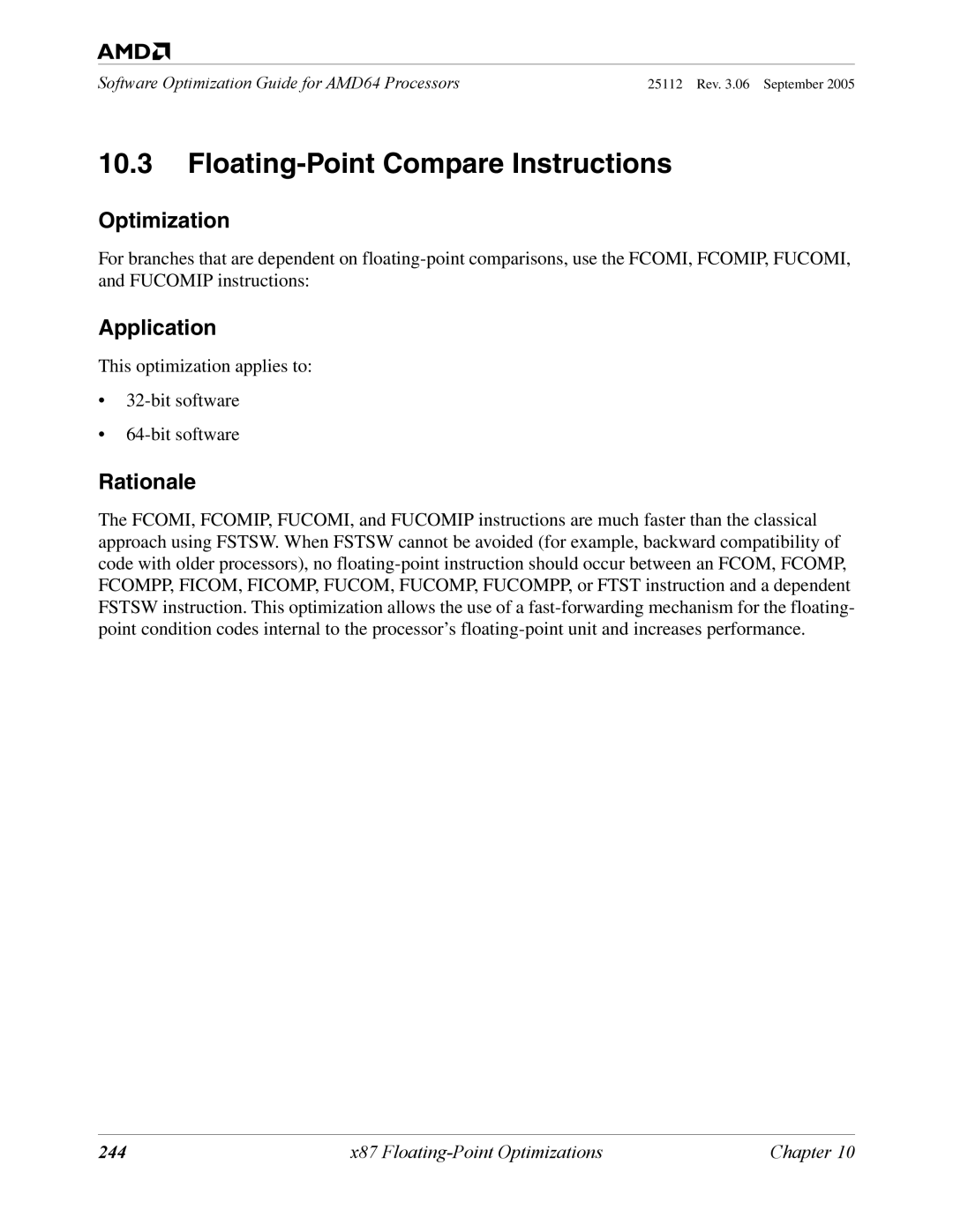 AMD 250 manual Floating-Point Compare Instructions, 244 