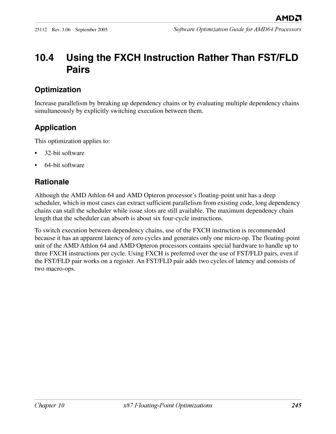 AMD 250 manual Using the Fxch Instruction Rather Than FST/FLD Pairs, 245 