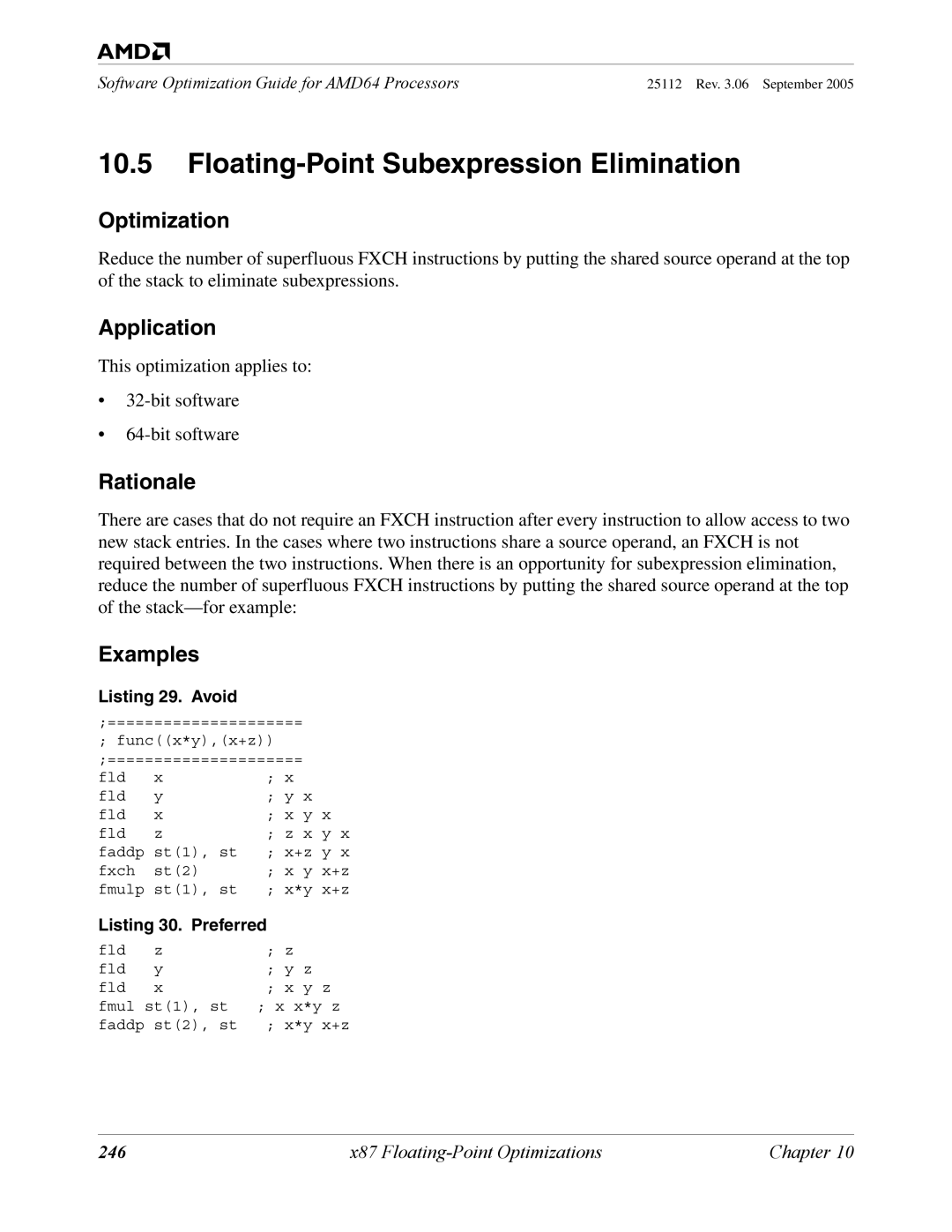 AMD 250 manual Floating-Point Subexpression Elimination, 246 