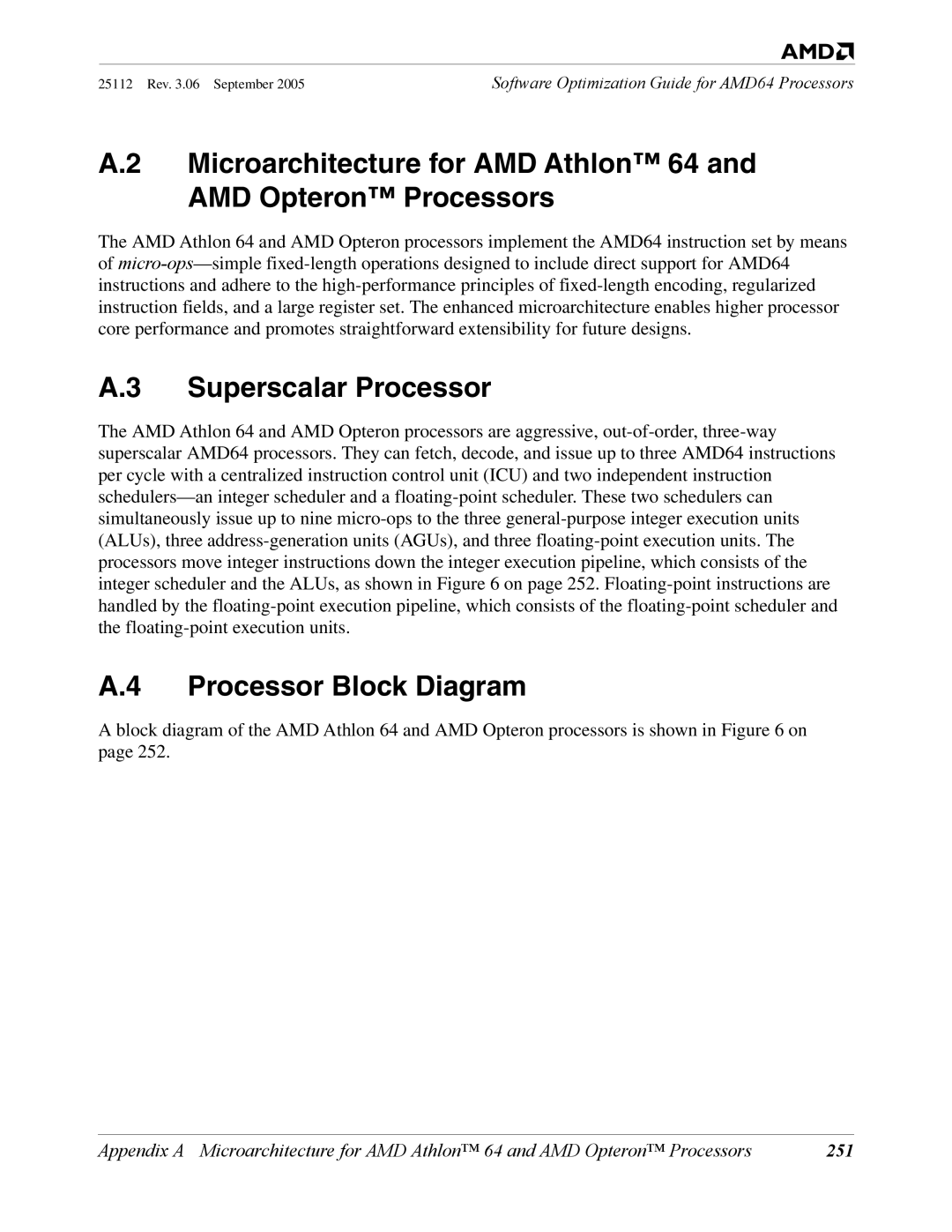 AMD 250 manual Superscalar Processor, Processor Block Diagram, 251 