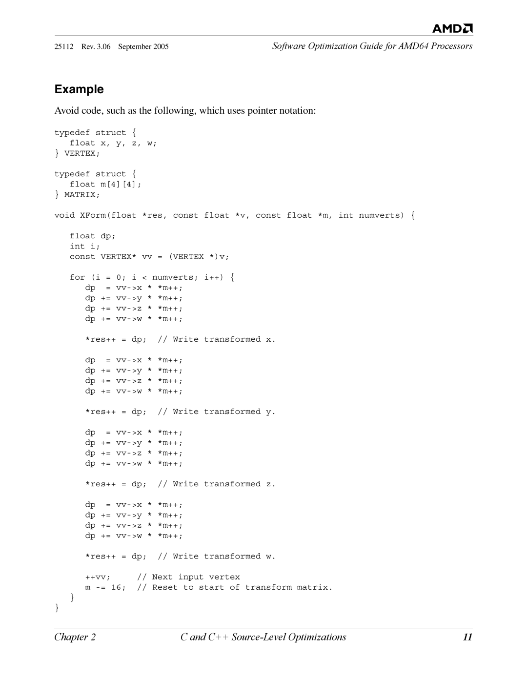 AMD 250 manual Example, Matrix 