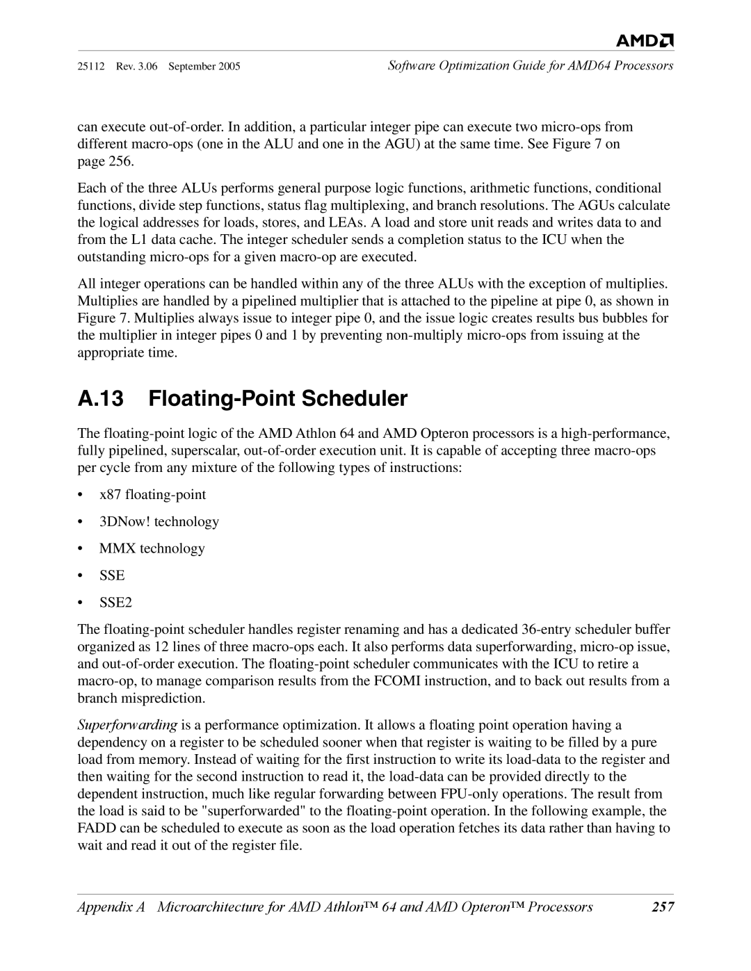 AMD 250 manual Floating-Point Scheduler, 257 