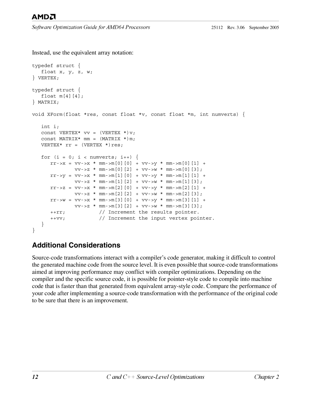 AMD 250 manual Additional Considerations, Instead, use the equivalent array notation 