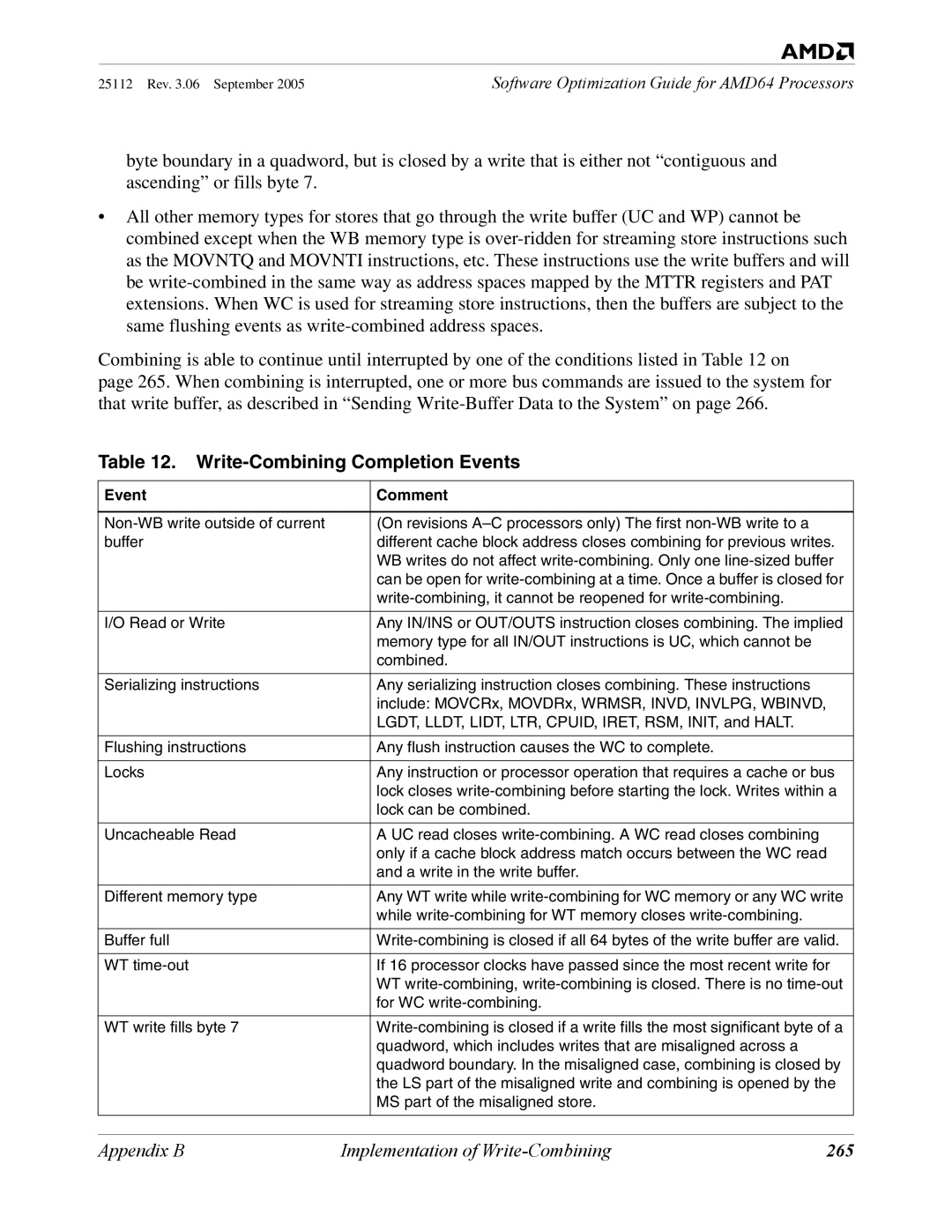 AMD 250 manual Write-Combining Completion Events, 265 