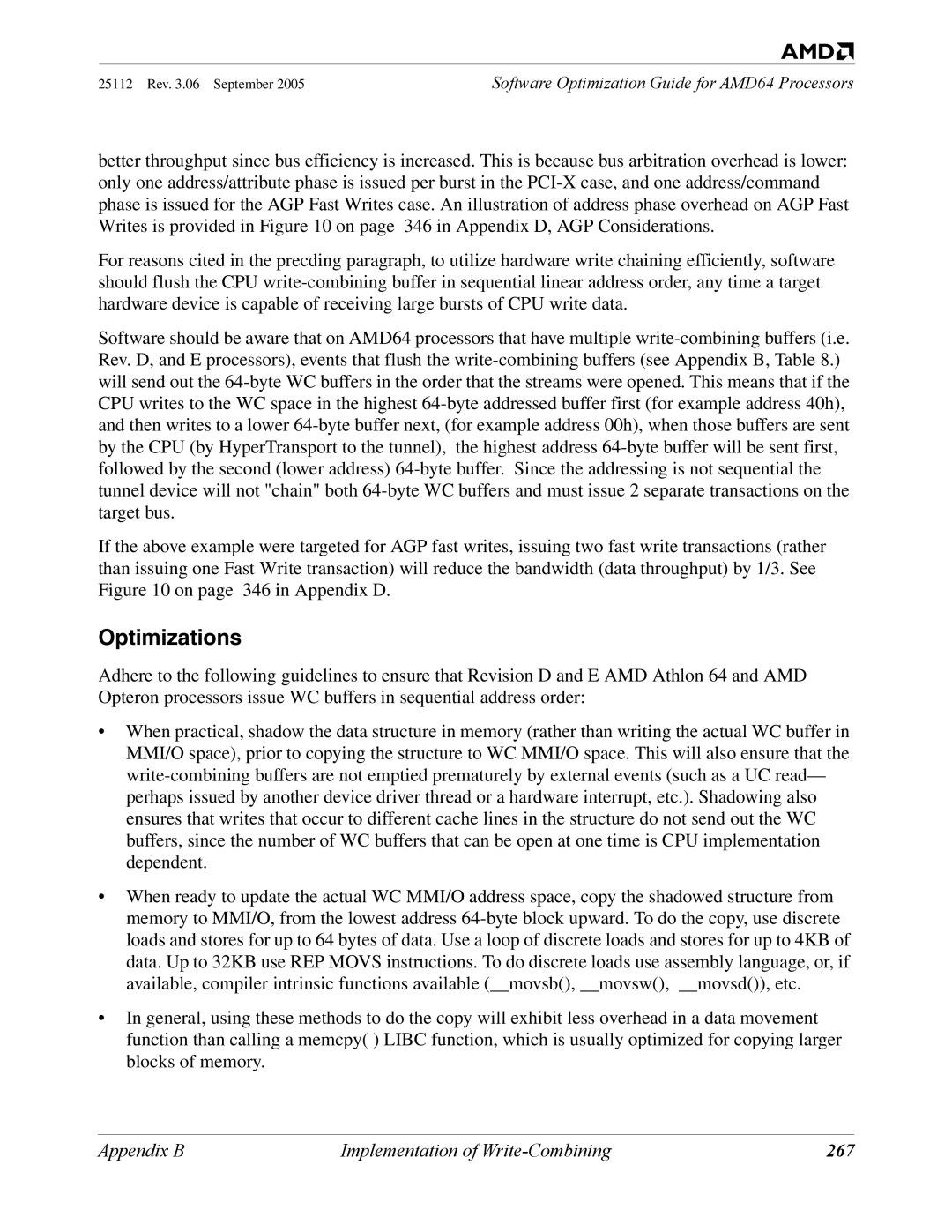 AMD 250 manual Optimizations, 267 