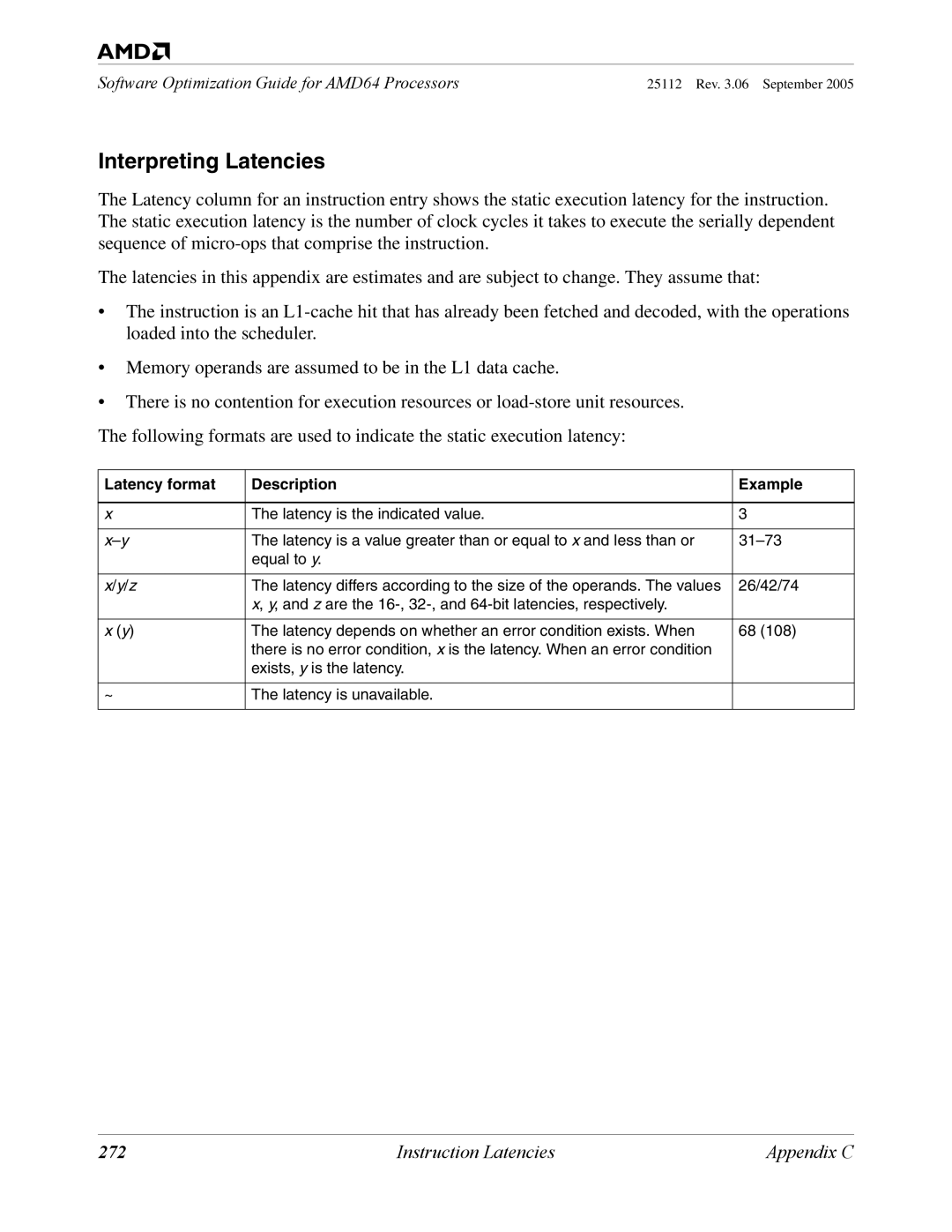 AMD 250 manual Interpreting Latencies, 272 