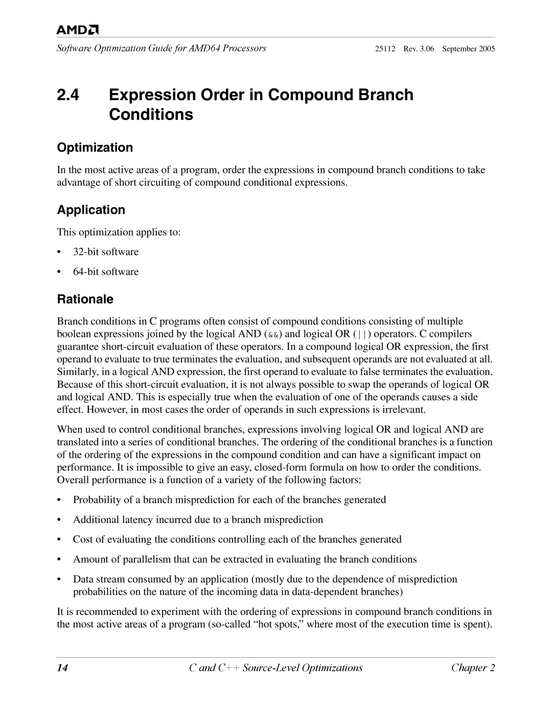 AMD 250 manual Expression Order in Compound Branch Conditions 