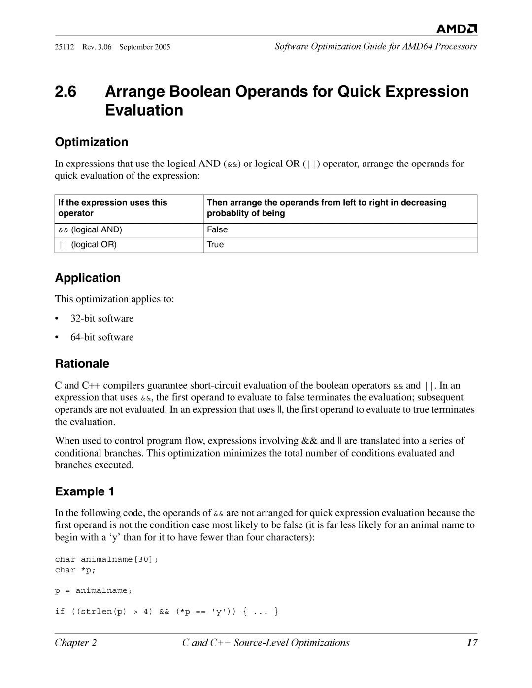 AMD 250 manual Arrange Boolean Operands for Quick Expression Evaluation, Example 