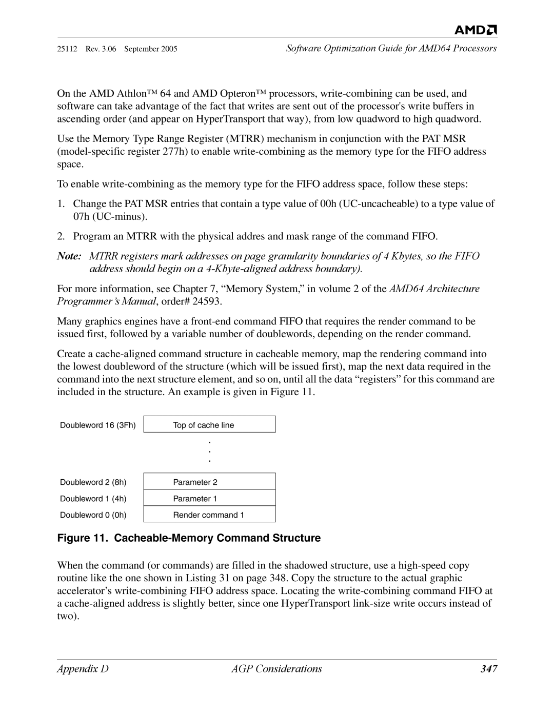 AMD 250 manual Cacheable-Memory Command Structure, 347 