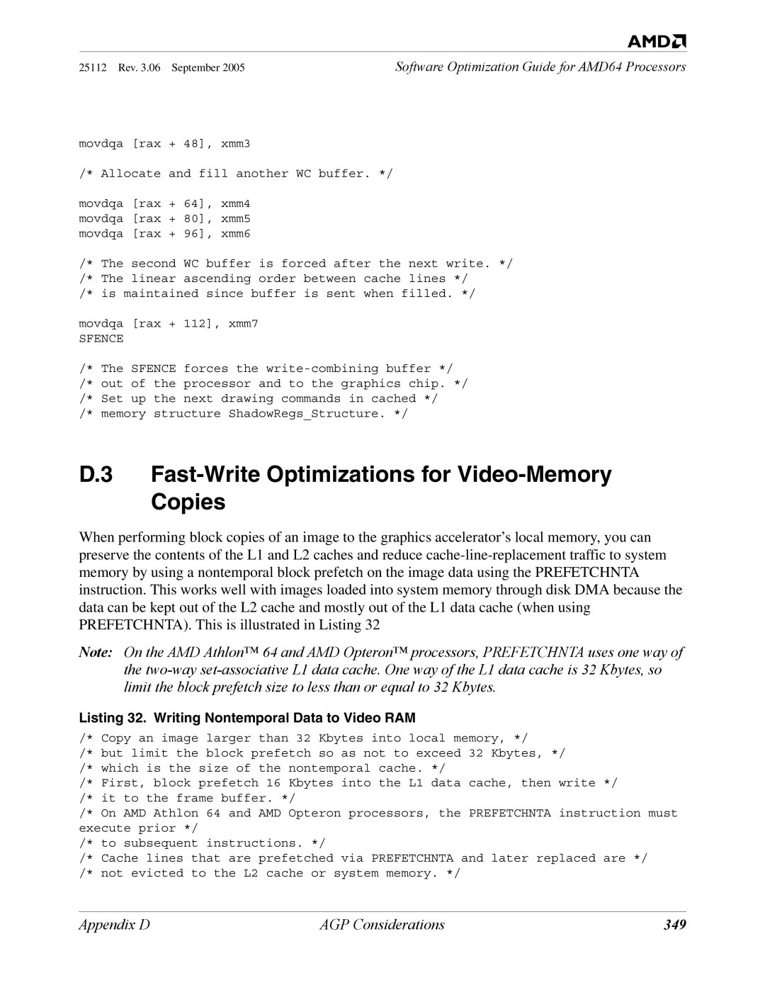 AMD 250 manual Fast-Write Optimizations for Video-Memory Copies, 349 