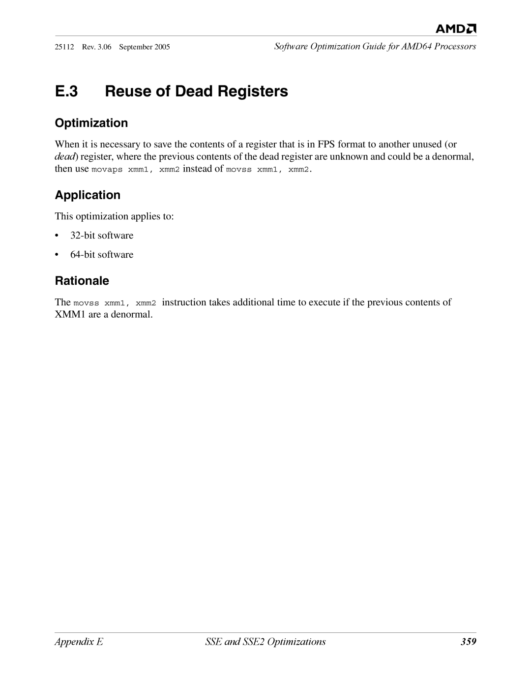 AMD 250 manual Reuse of Dead Registers, 359 