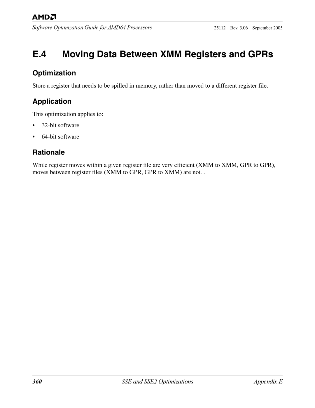 AMD 250 manual Moving Data Between XMM Registers and GPRs, 360 