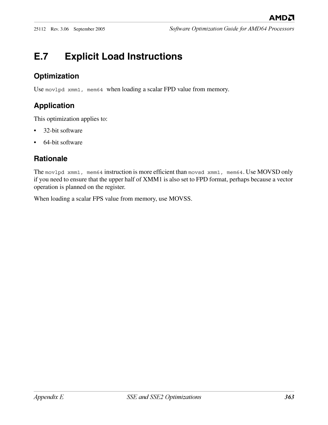 AMD 250 manual Explicit Load Instructions, 363 