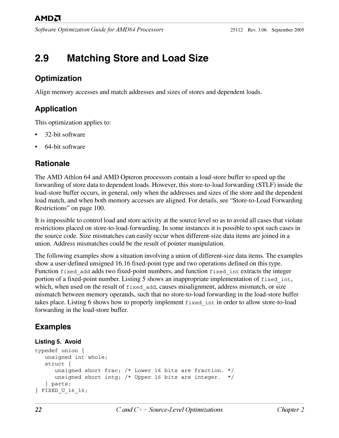 AMD 250 manual Matching Store and Load Size, Examples 