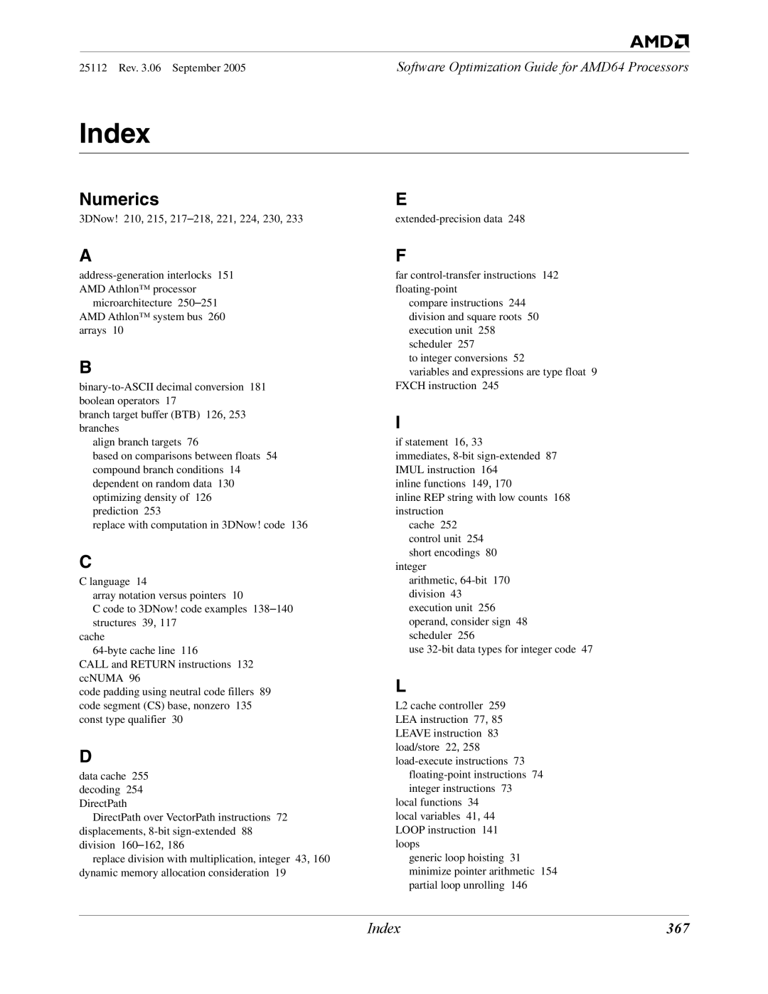 AMD 250 manual Numerics, 367 