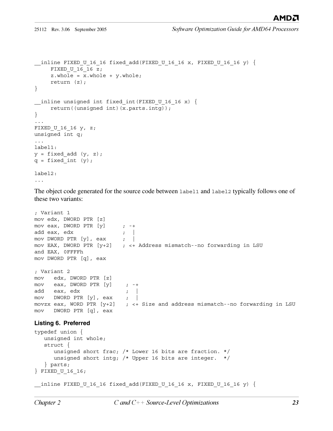 AMD 250 manual Listing 6. Preferred 