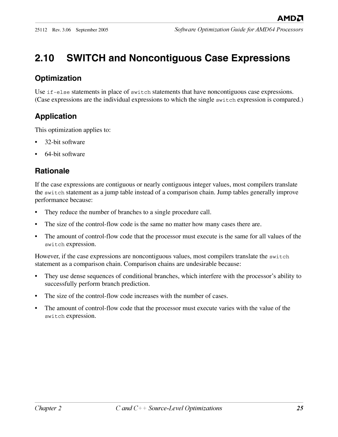 AMD 250 manual Switch and Noncontiguous Case Expressions, Optimization 