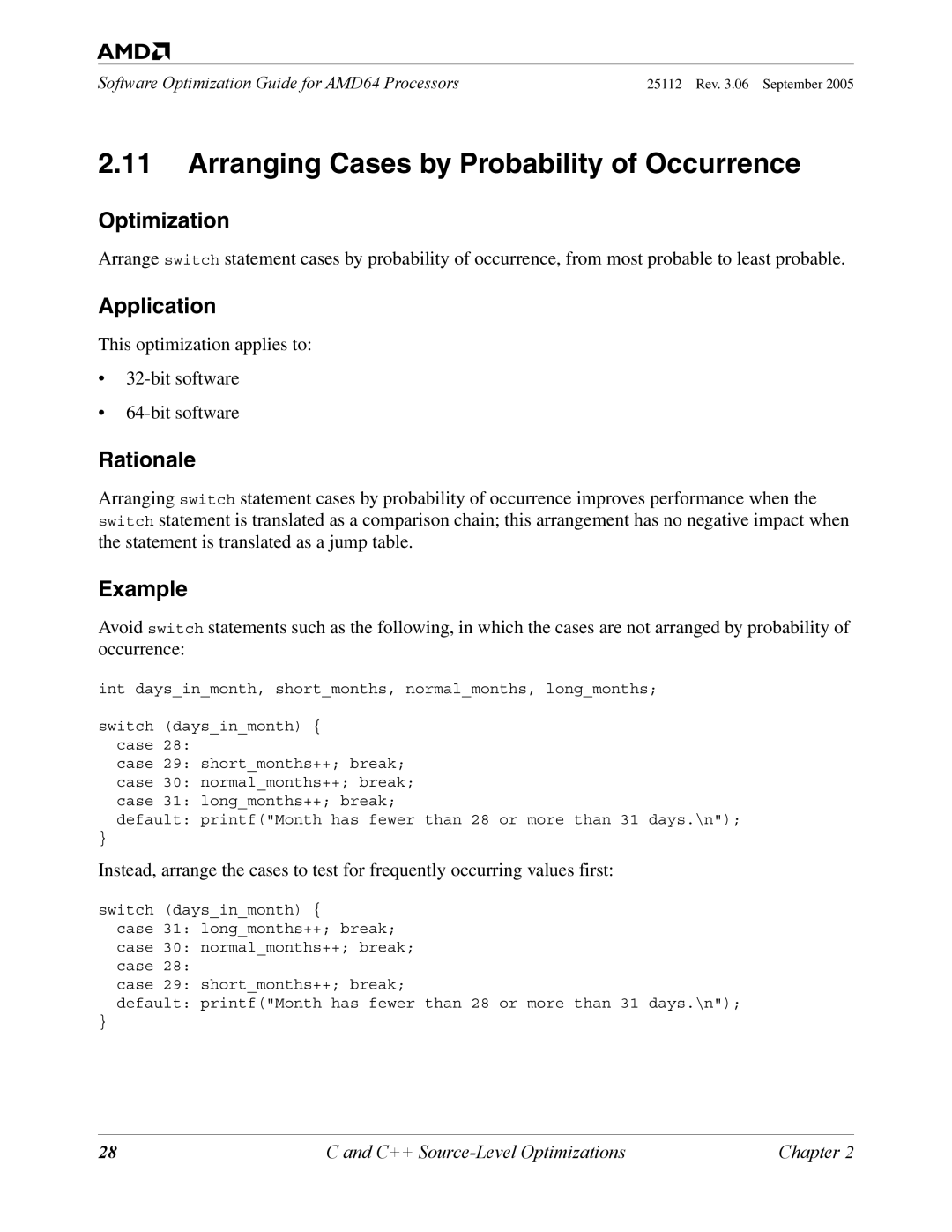 AMD 250 manual Arranging Cases by Probability of Occurrence, Optimization 