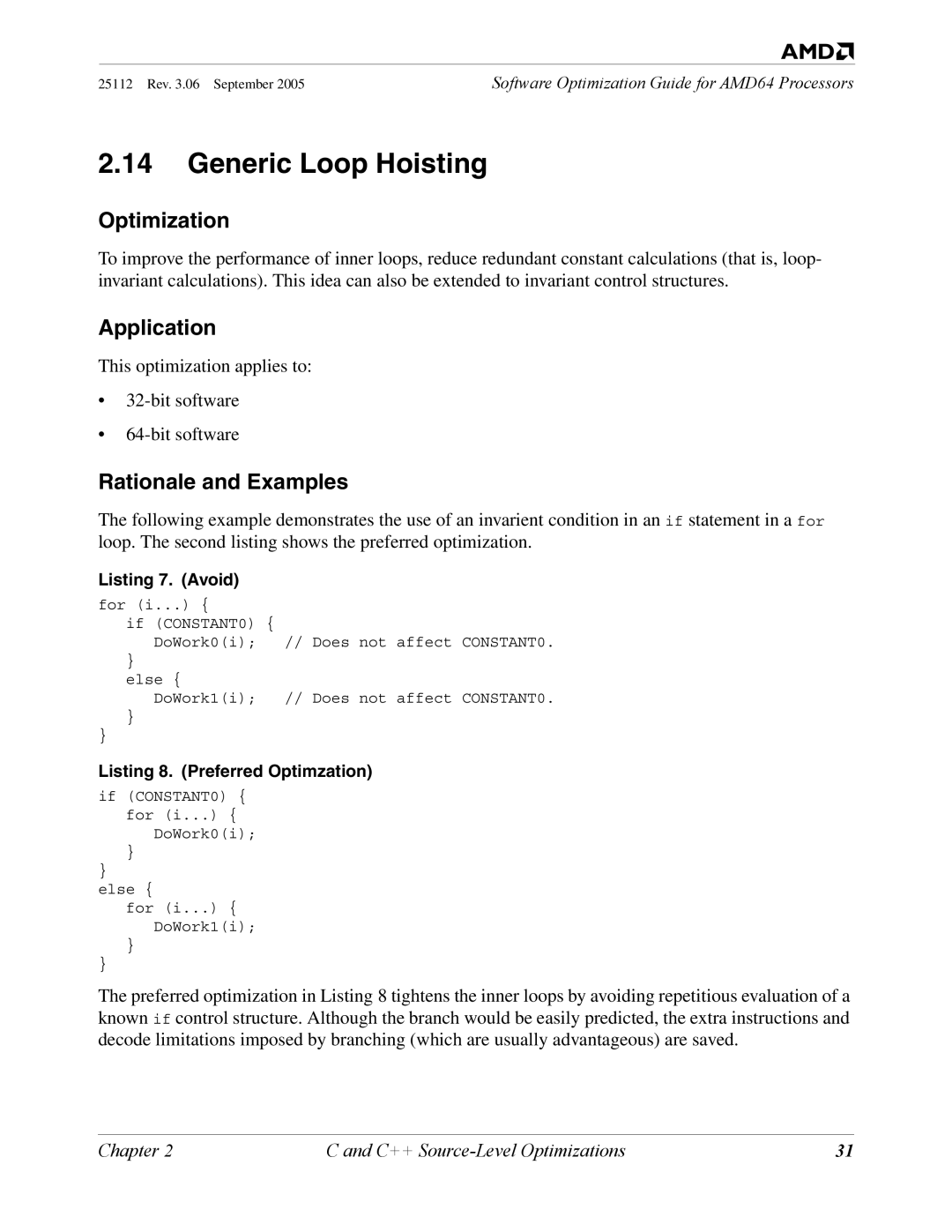 AMD 250 manual Generic Loop Hoisting, Rationale and Examples 