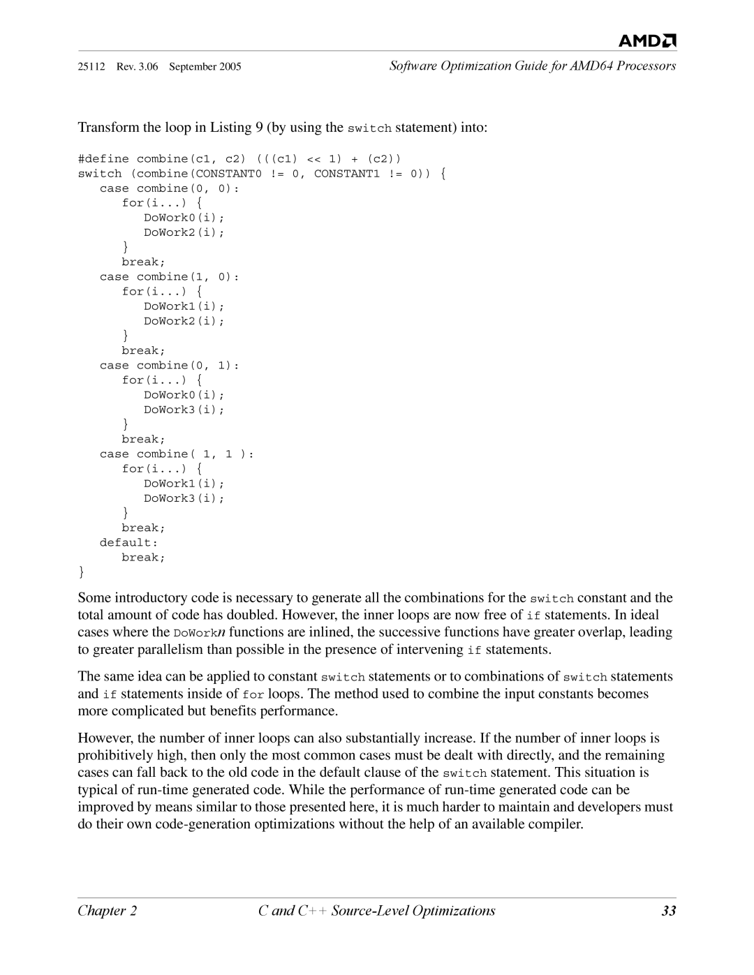 AMD 250 manual Chapter C++ Source-Level Optimizations 