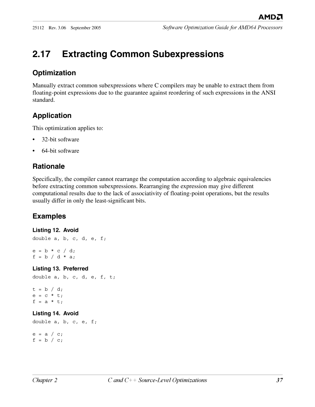 AMD 250 manual Extracting Common Subexpressions, Rationale 