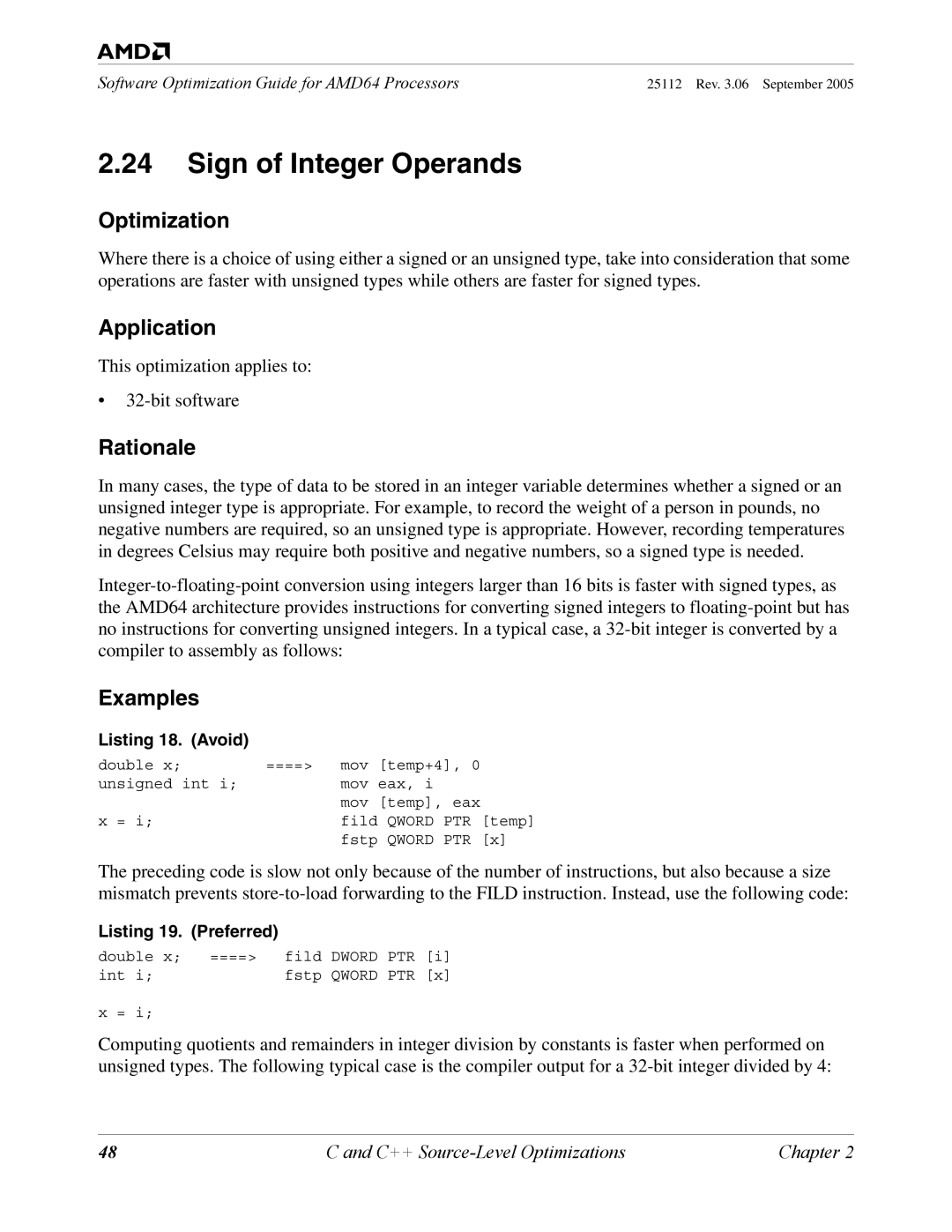 AMD 250 manual Sign of Integer Operands, Examples 