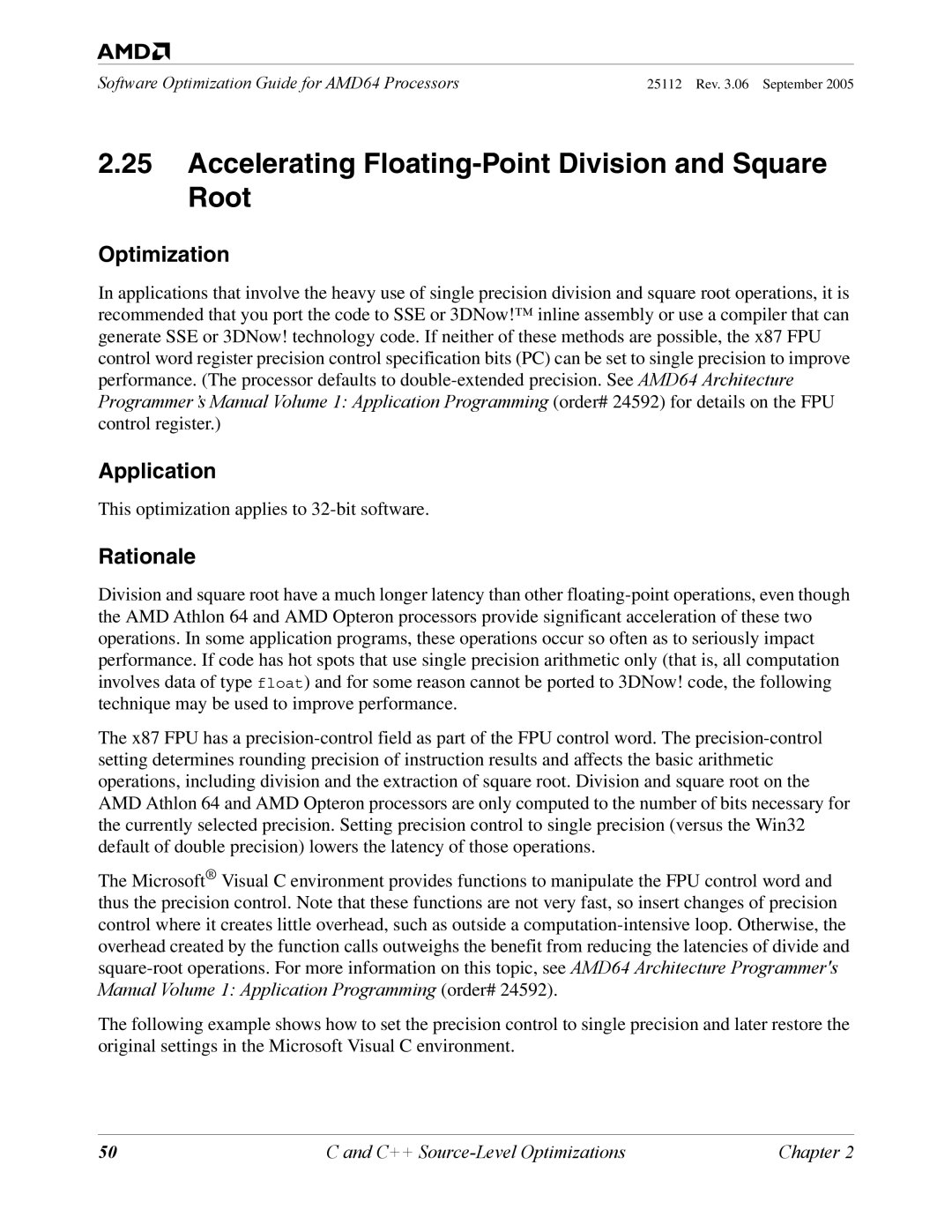 AMD 250 manual Accelerating Floating-Point Division and Square Root 