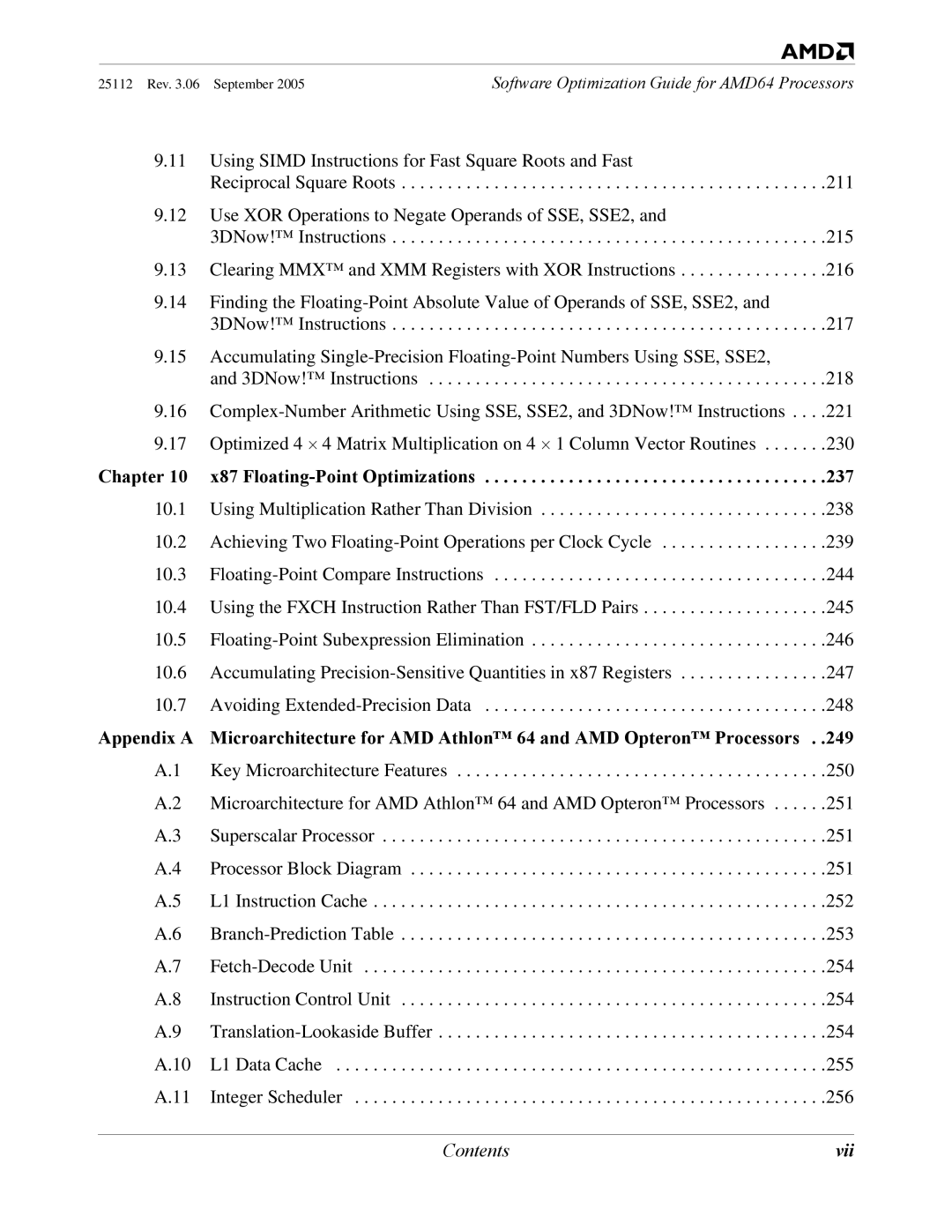 AMD 250 manual Chapter X87 Floating-Point Optimizations 237 