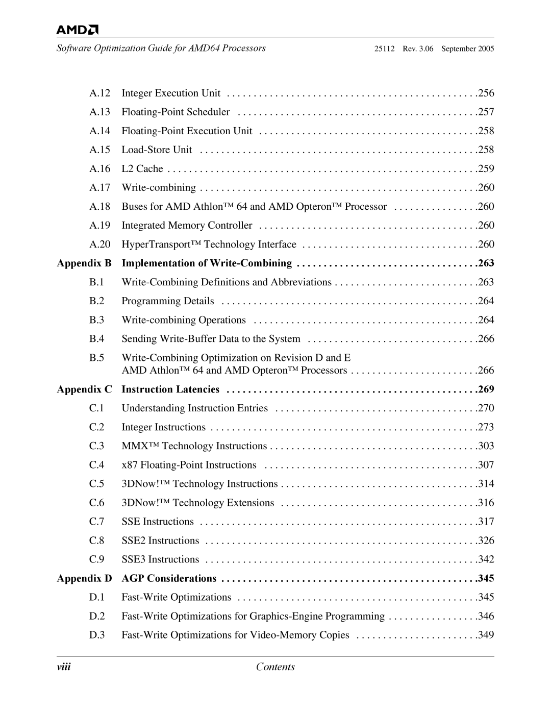 AMD 250 manual Appendix B Implementation of Write-Combining, Viii 