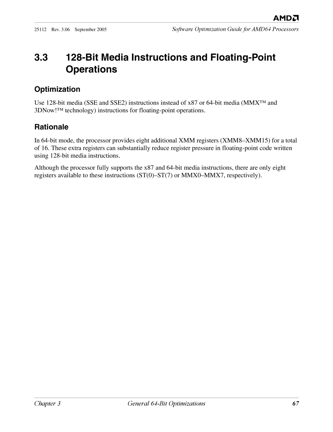 AMD 250 manual Bit Media Instructions and Floating-Point Operations, Optimization 