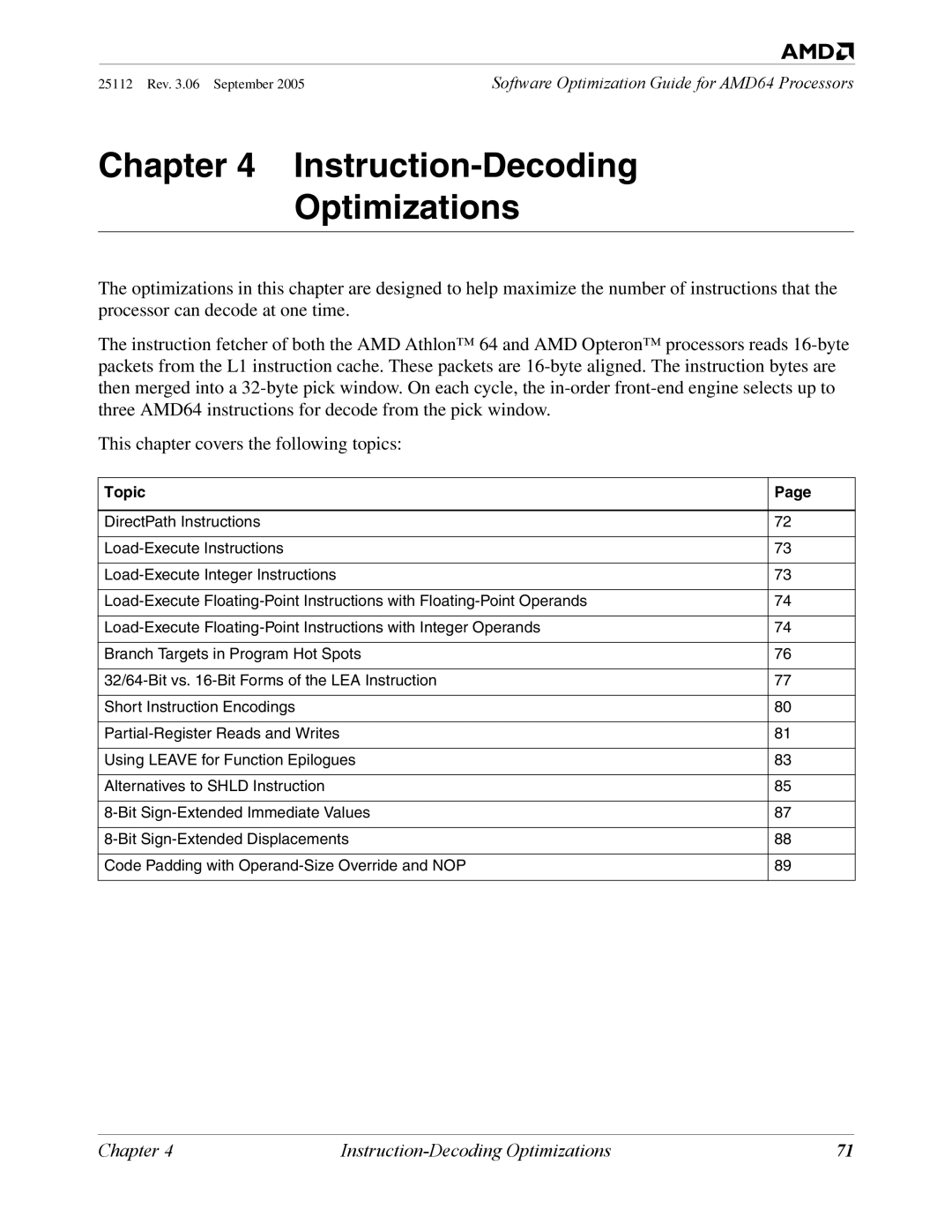 AMD 250 manual Instruction-Decoding Optimizations 